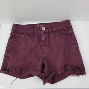 American eagle super super stretch hi-rise shortie shorts 2‎ red 2532 womens